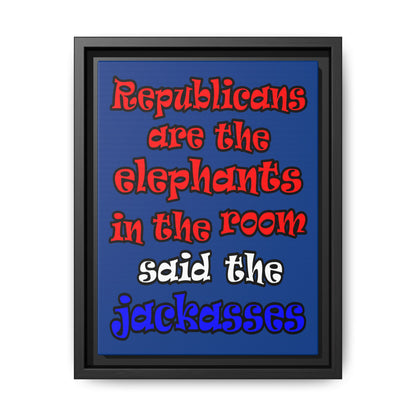 donkeys and elephants - framed canvas art (dark blue)