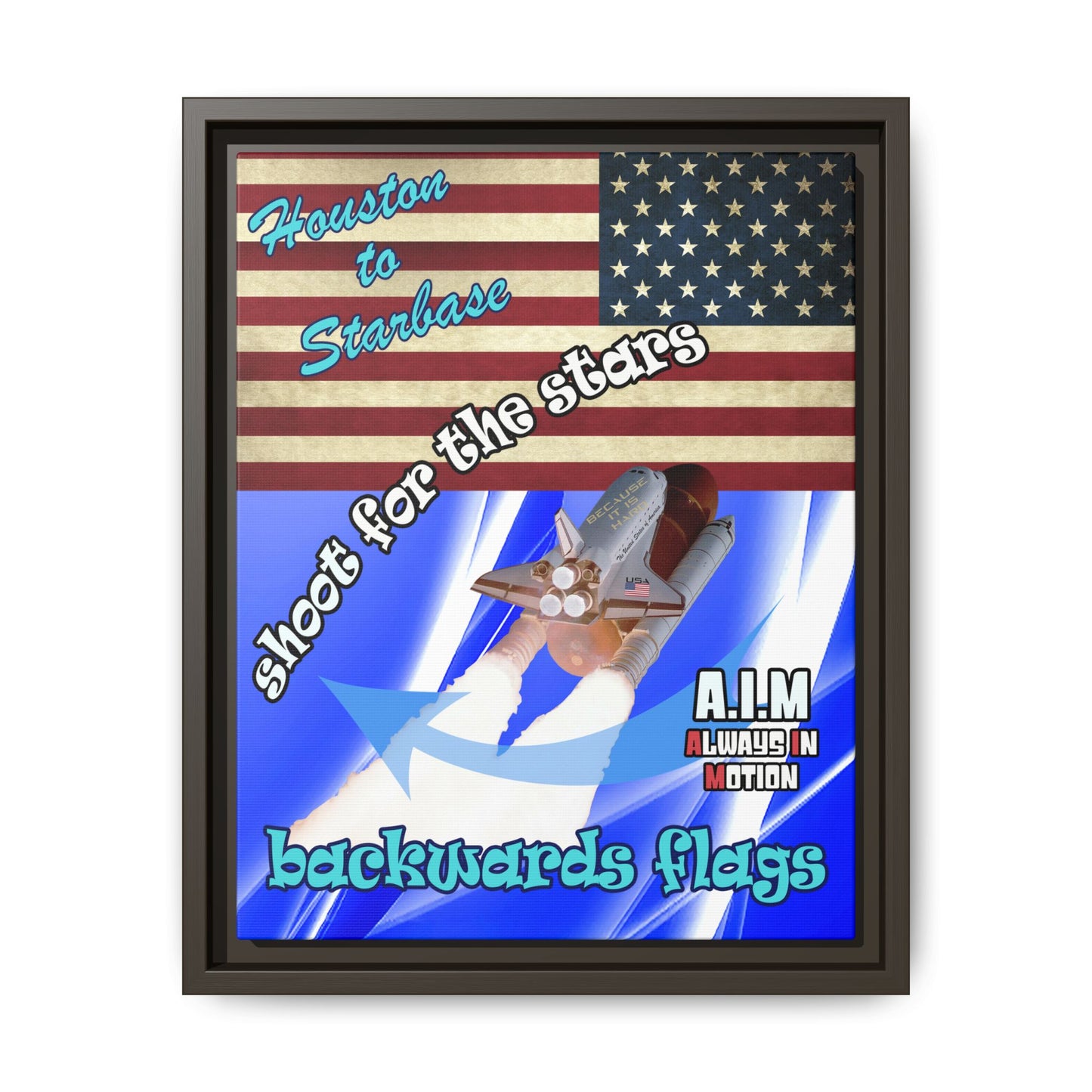 shoot for the stars - framed canvas art (blue-white wave)