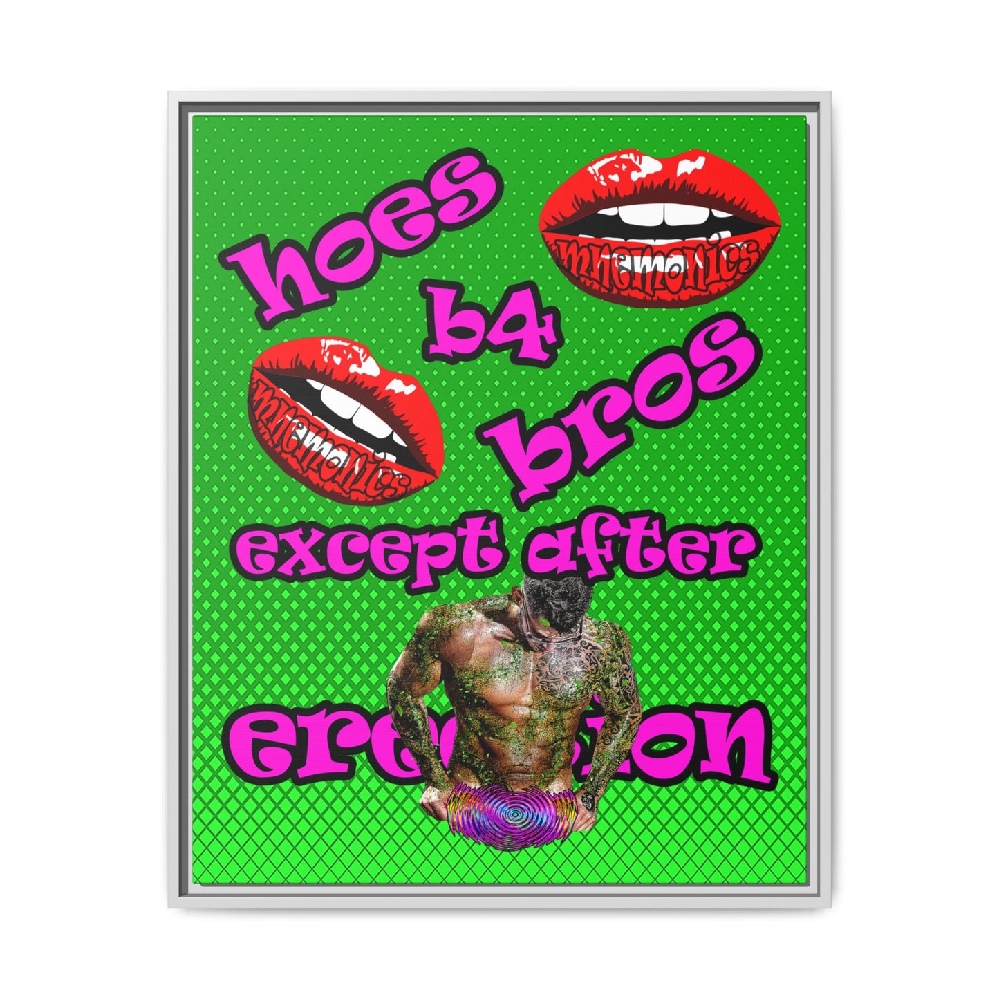 hoes b4 bros - framed canvas art (logo green)