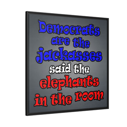 donkeys and elephants - framed canvas art (grey-light grey)
