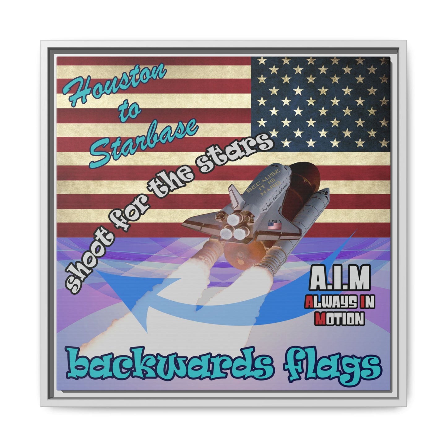 shoot for the stars - framed canvas art (light blue-pink wave)