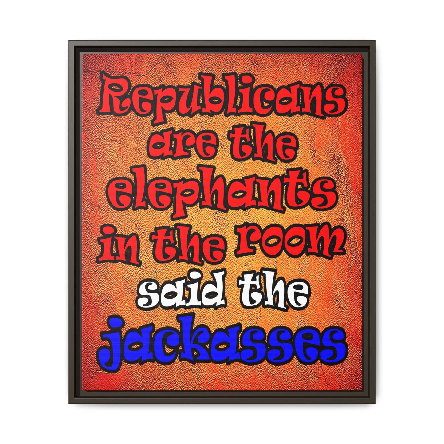donkeys and elephants - framed canvas art (burnt orange)
