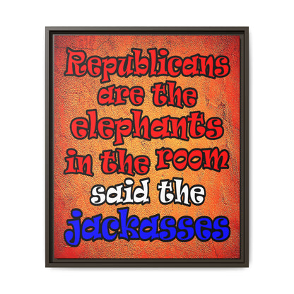 donkeys and elephants - framed canvas art (burnt orange)