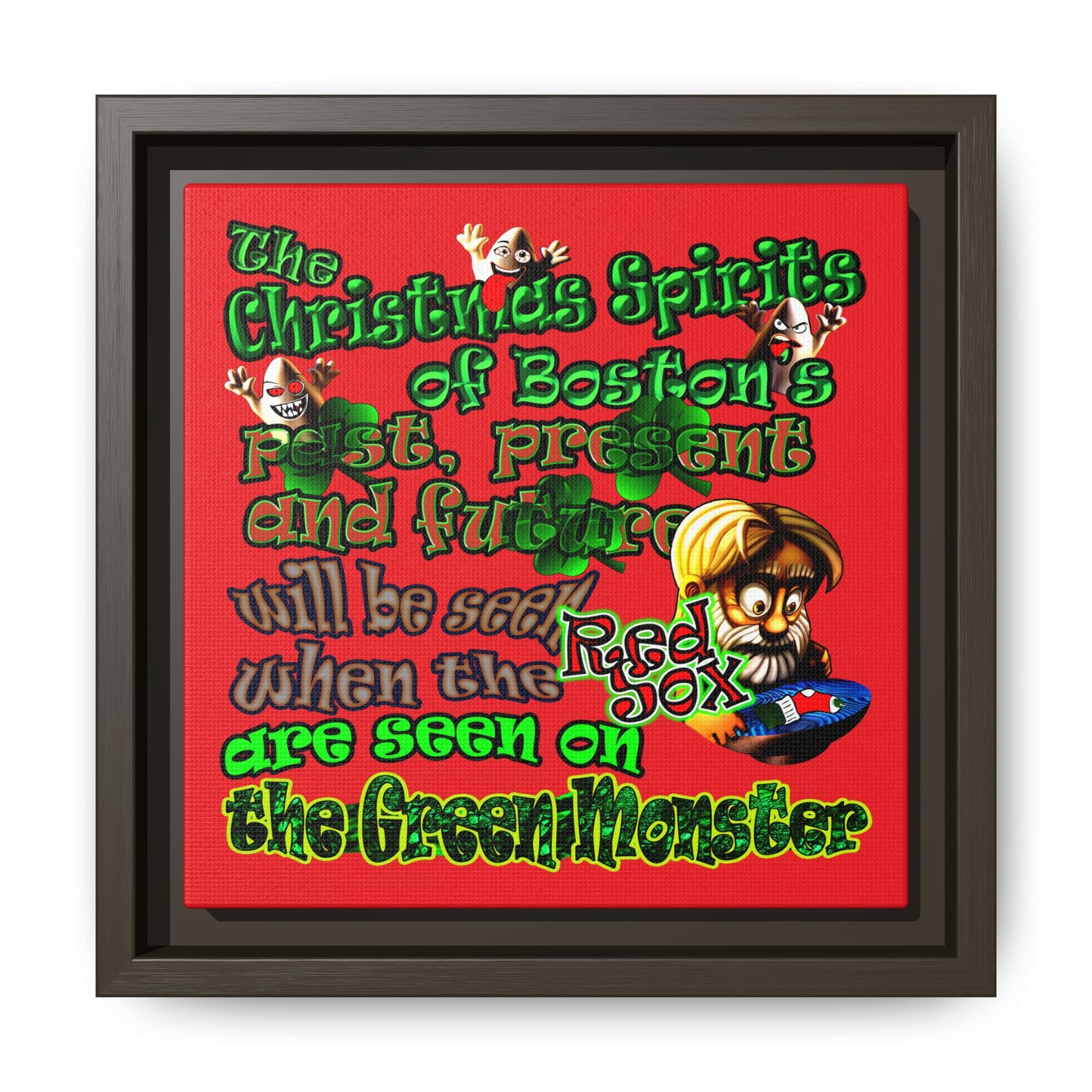 christmas spirits of boston - framed canvas art (red)