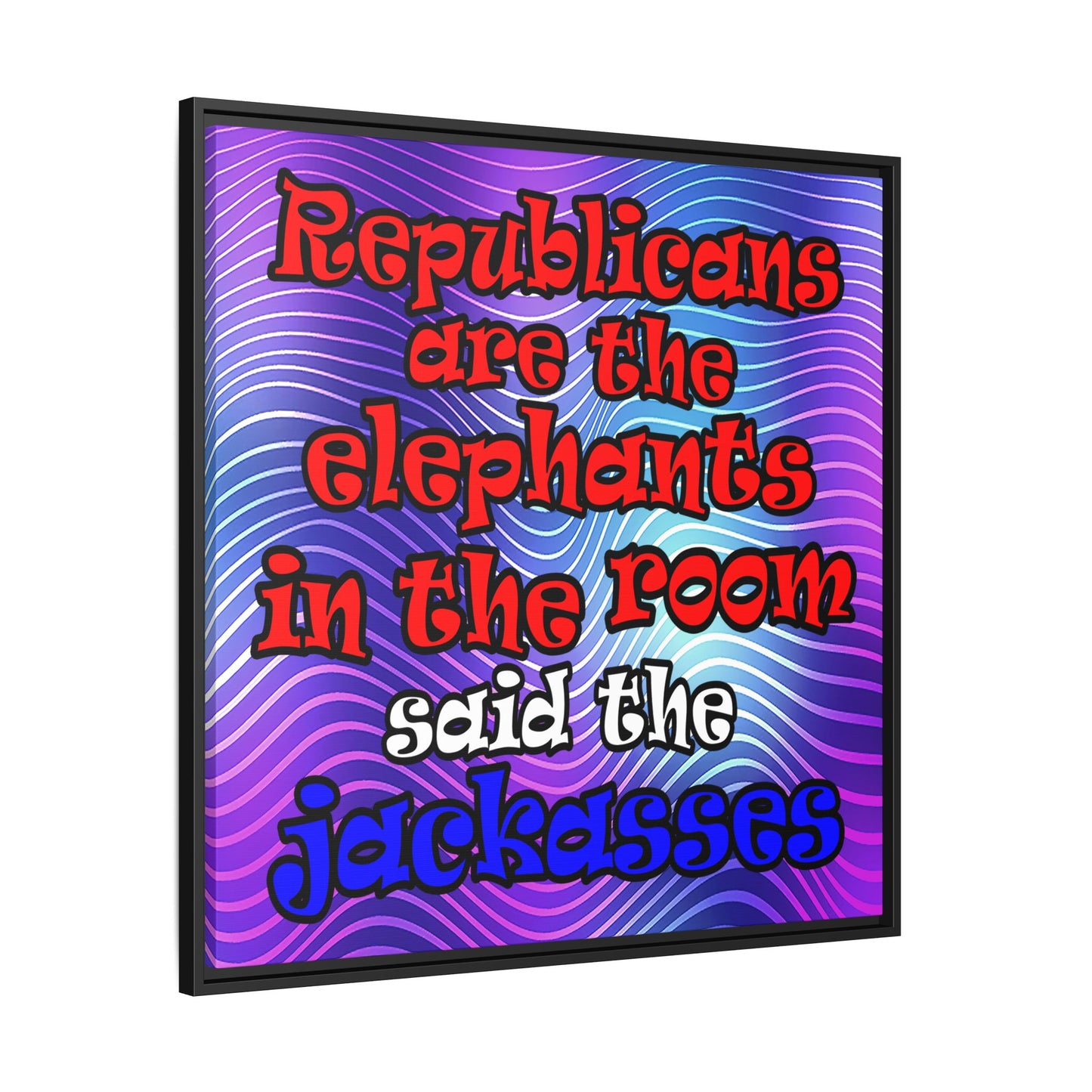 donkeys and elephants - framed canvas art (purple wave)
