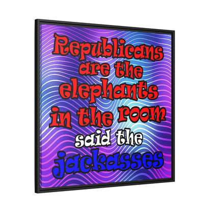 donkeys and elephants - framed canvas art (purple wave)