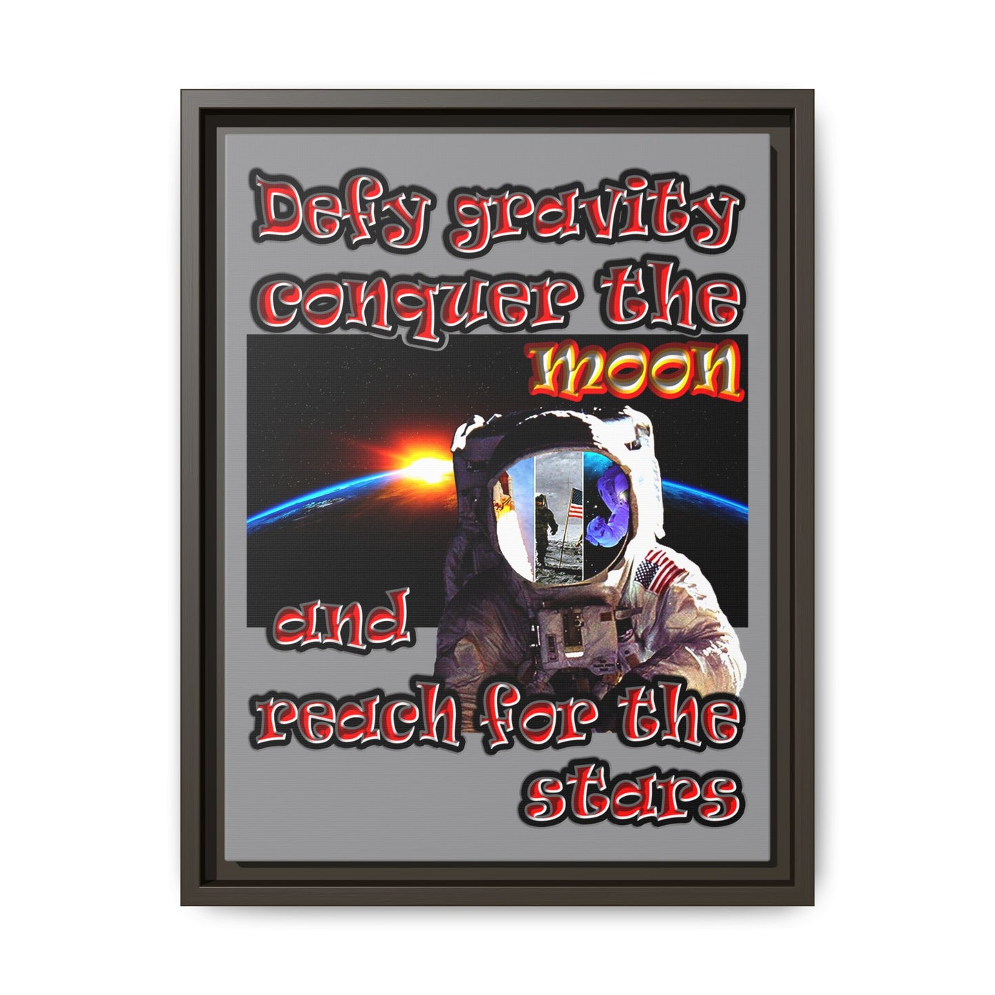 defy conquer reach - framed canvas art (grey)