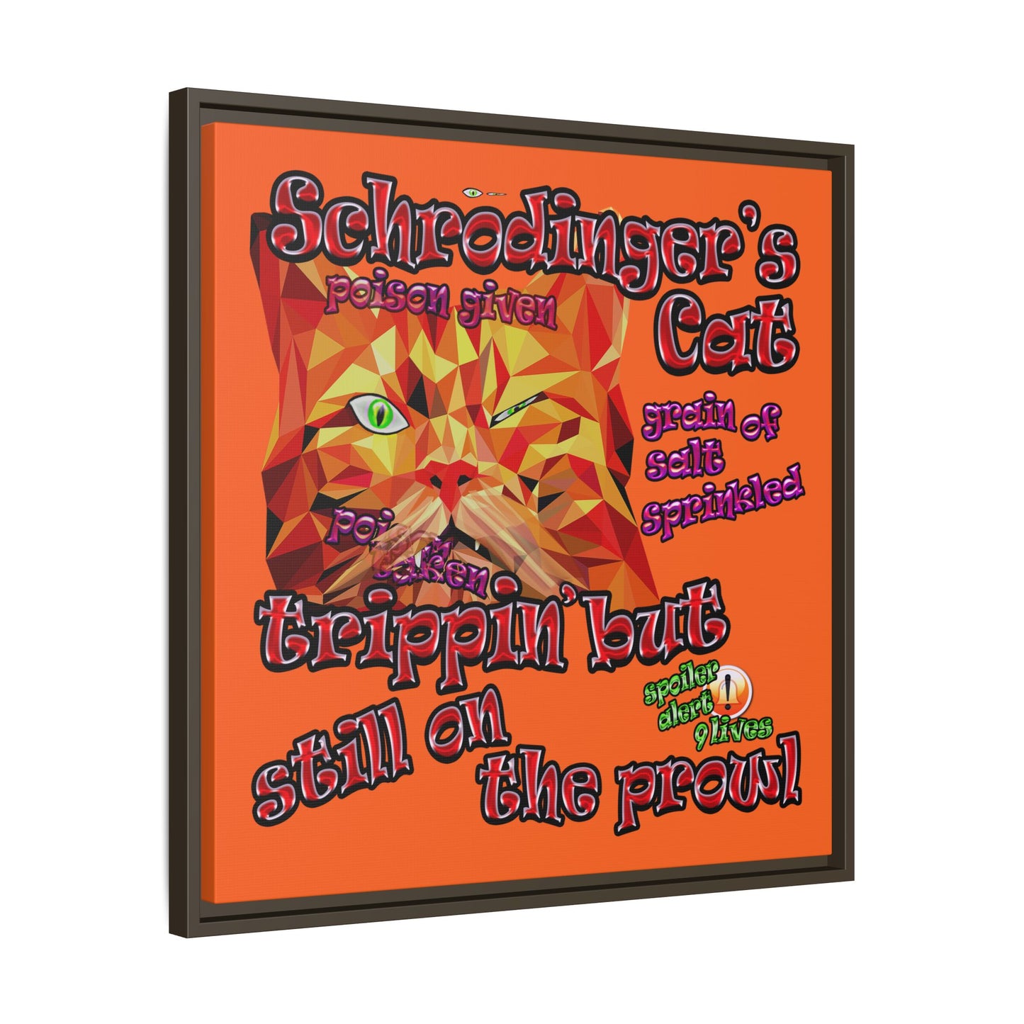schrodinger's cat - framed canvas art (orange)