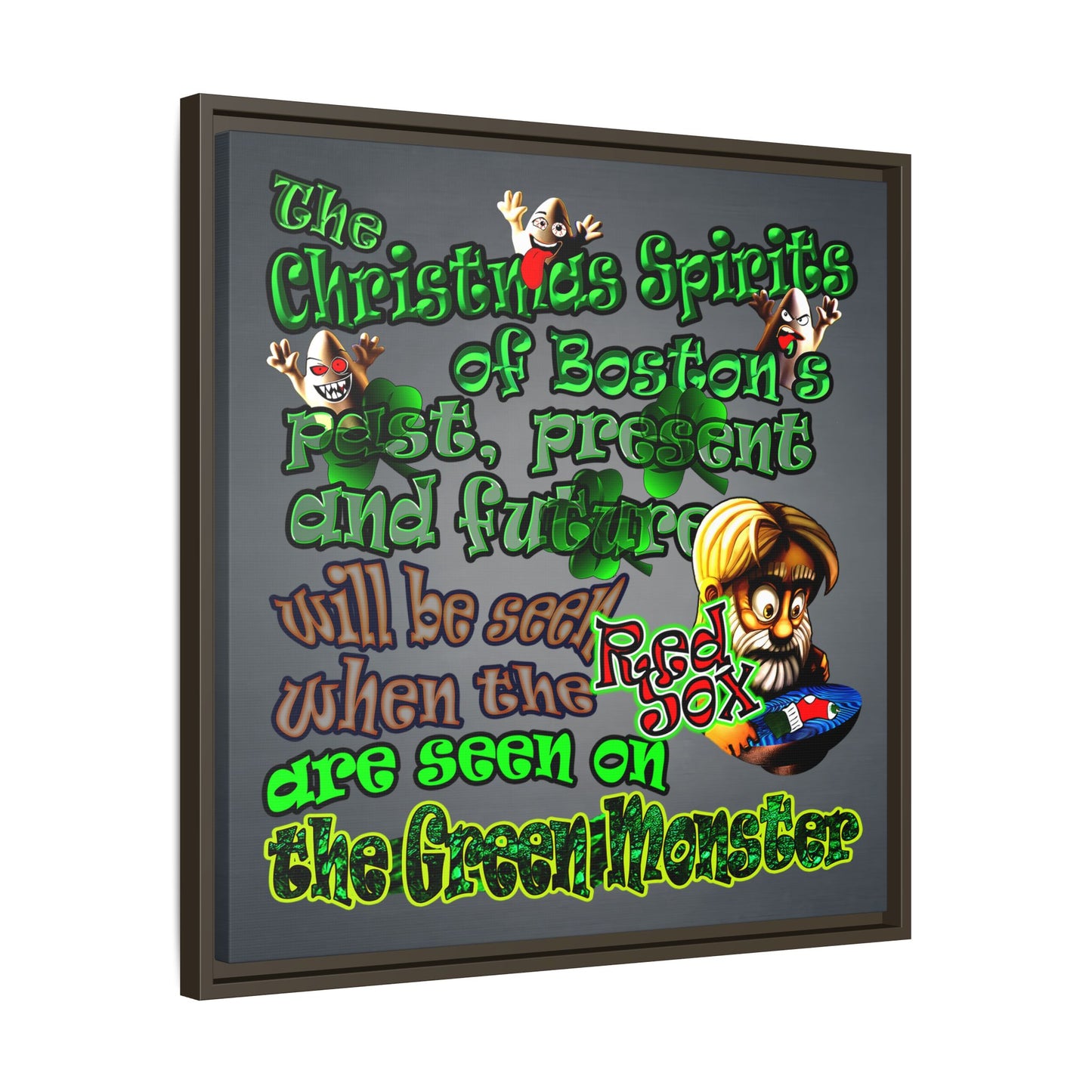 christmas spirits of boston - framed canvas art (grey-light grey)