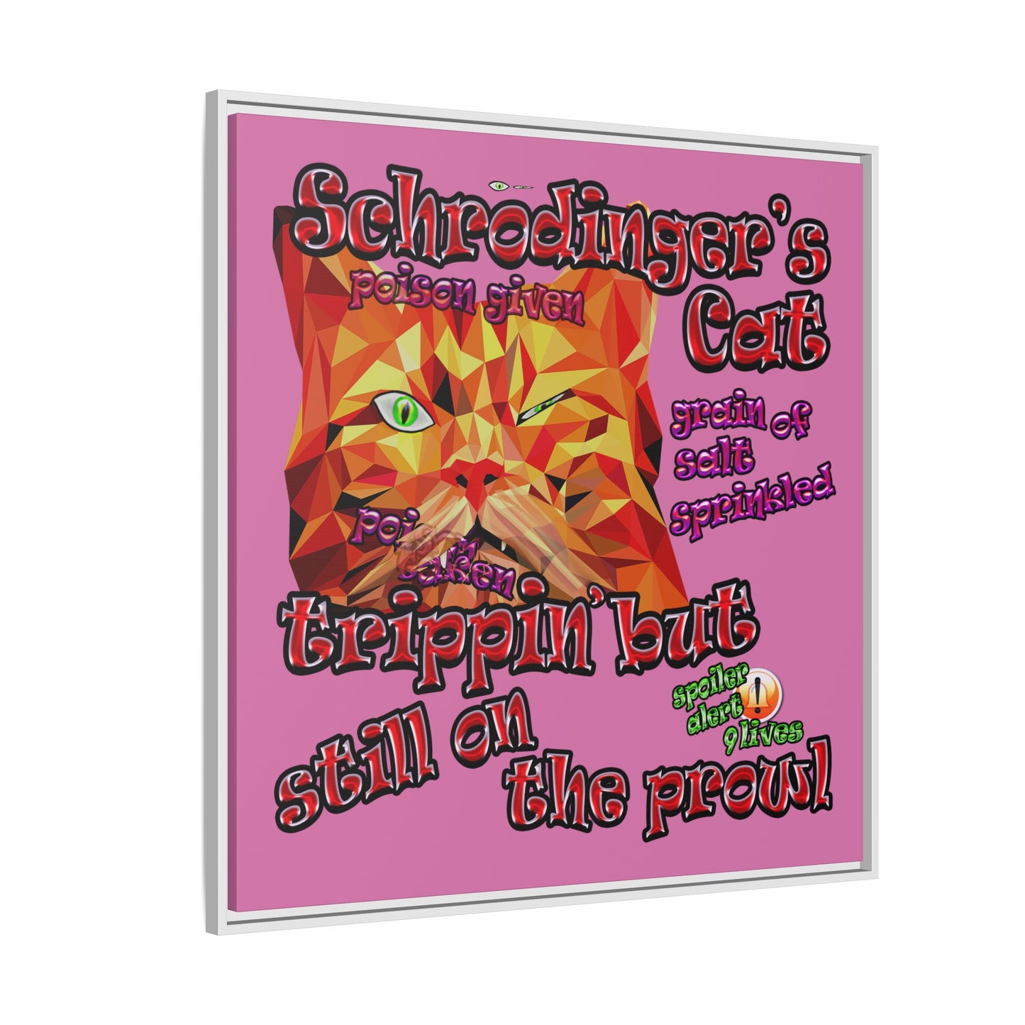 schrodinger's cat - framed canvas art (light pink)