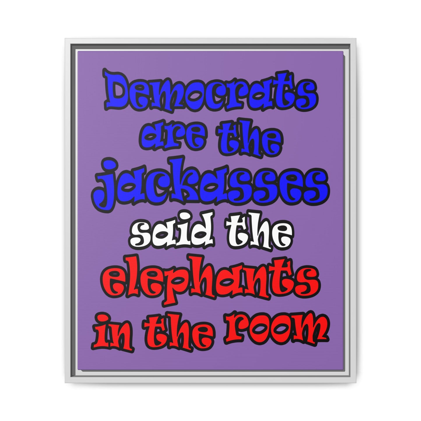 donkeys and elephants - framed canvas art (light purple)