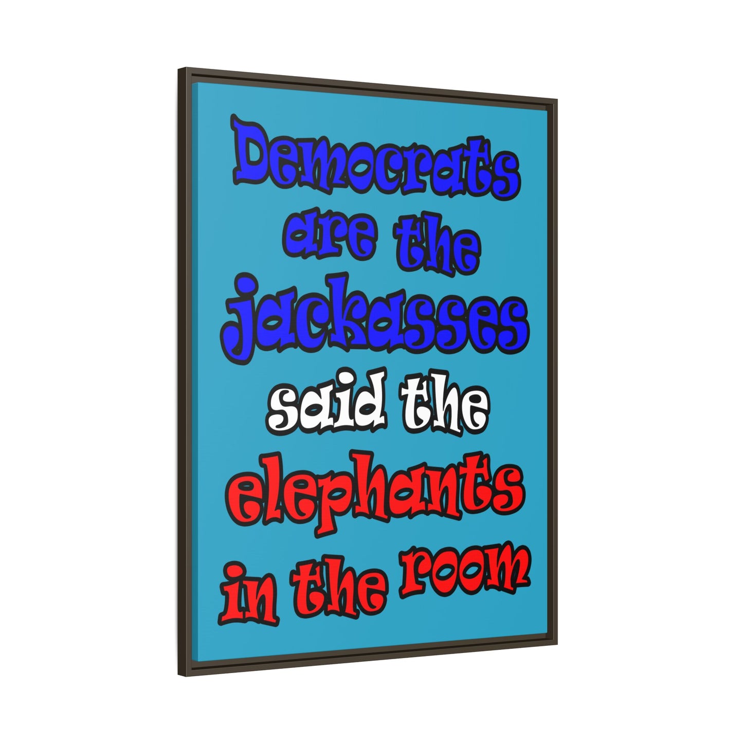donkeys and elephants - framed canvas art (turquoise)