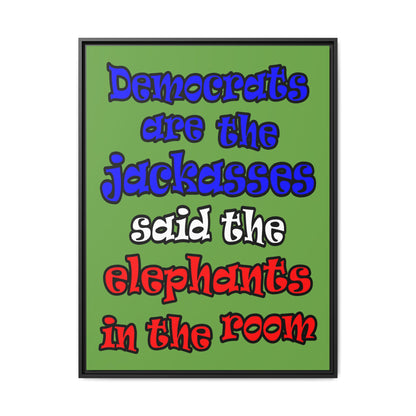donkeys and elephants - framed canvas art (green)