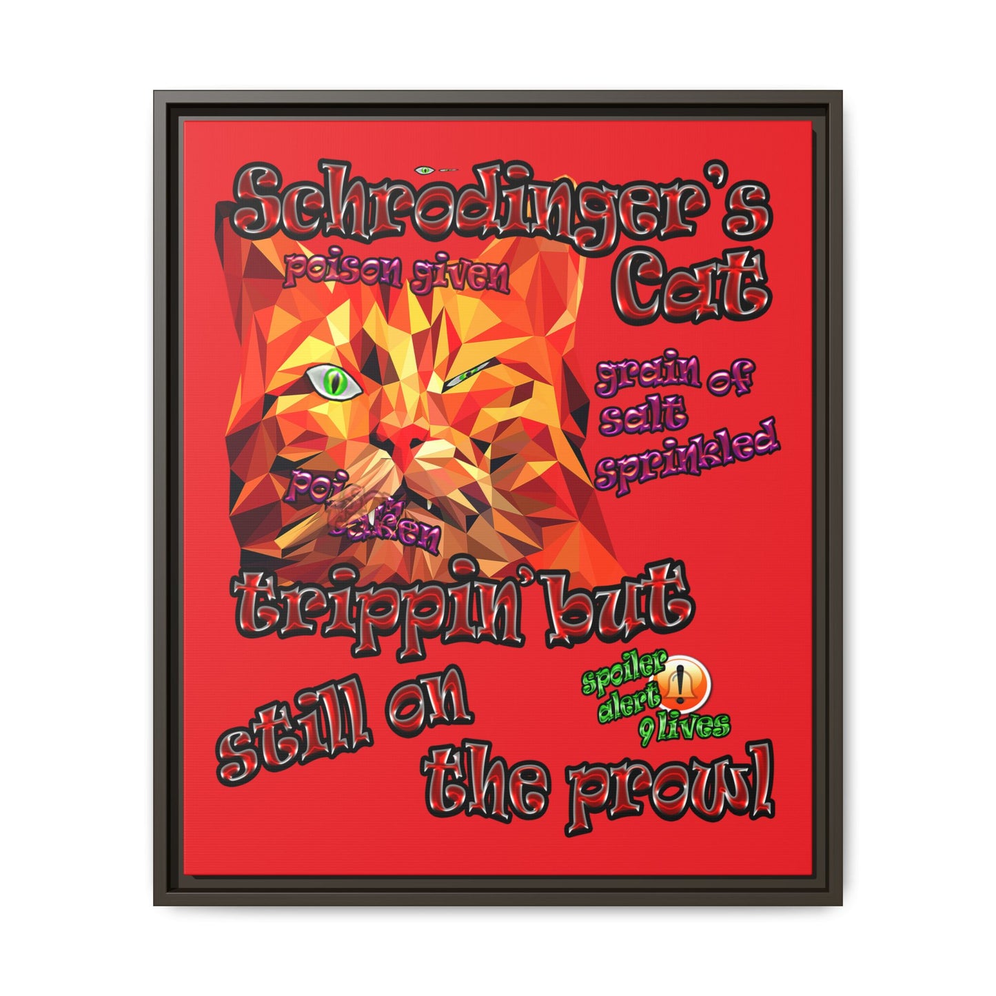 schrodinger's cat - framed canvas art (red)
