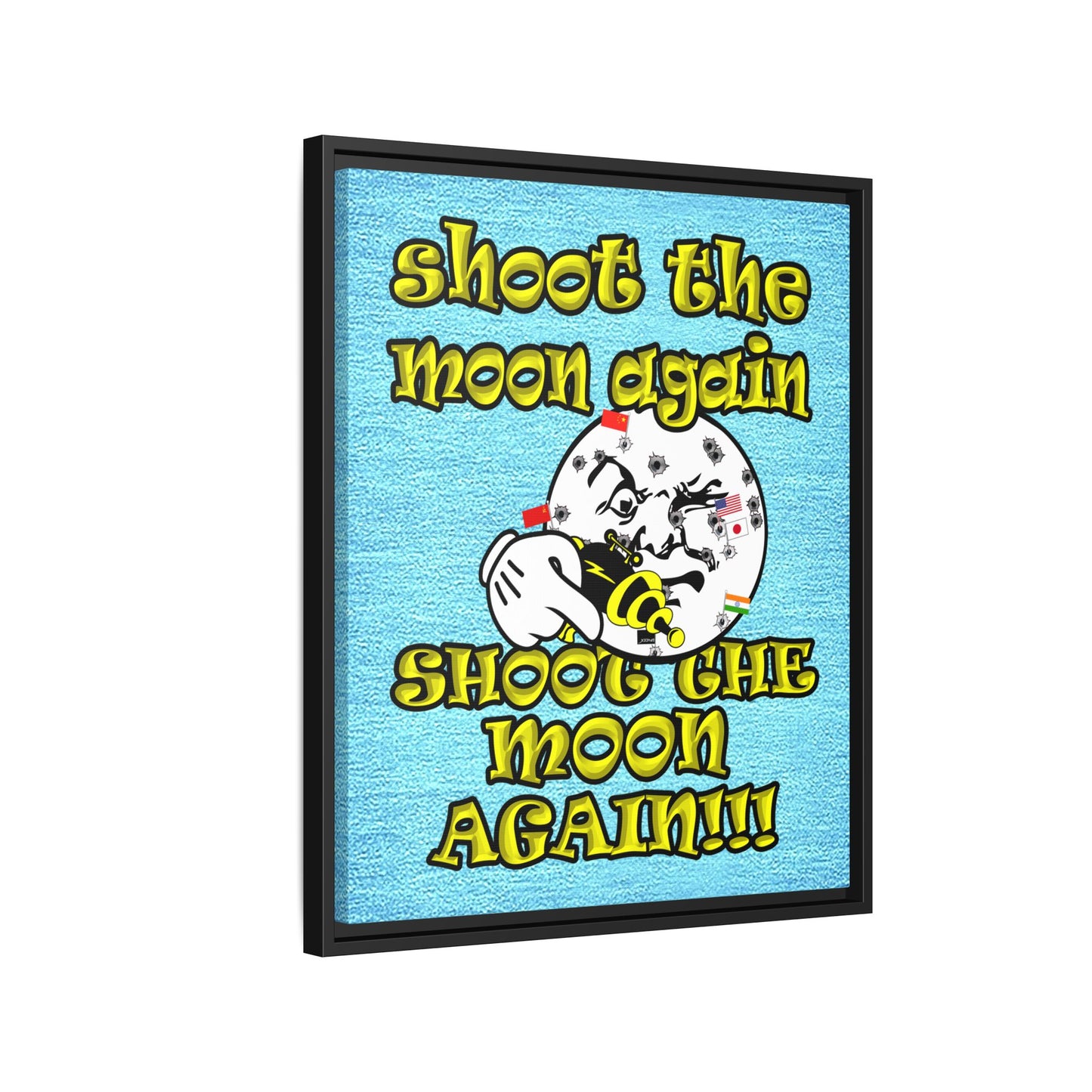 shoot the moon again - framed canvas art (faded blue)