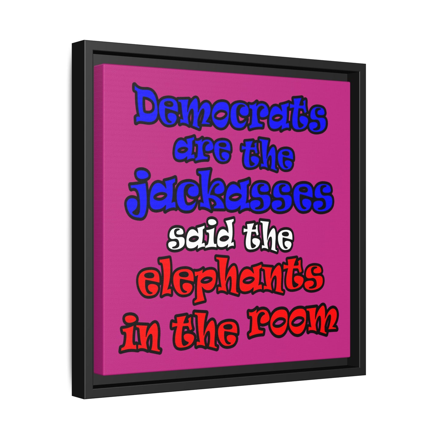 donkeys and elephants - framed canvas art (pink)