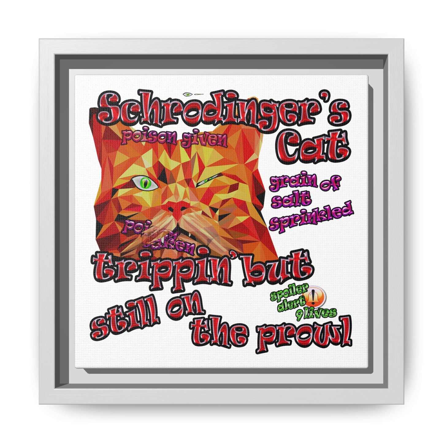 schrodinger's cat - framed canvas art (white)