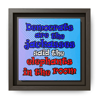 donkeys and elephants - framed canvas art (light blue-purple wave)