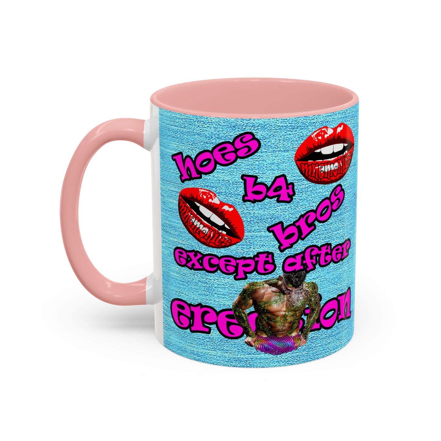 hoes b4 bros - Accent Mug (faded blue)