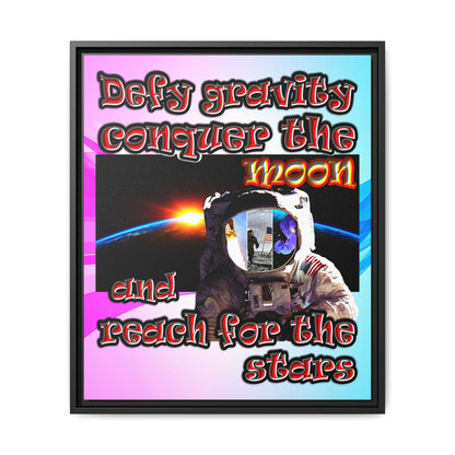 defy conquer reach - framed canvas art (light blue-pink wave)