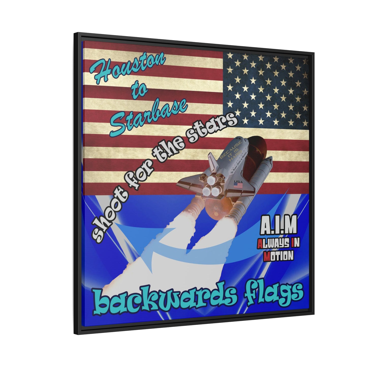 shoot for the stars - framed canvas art (blue-white wave)