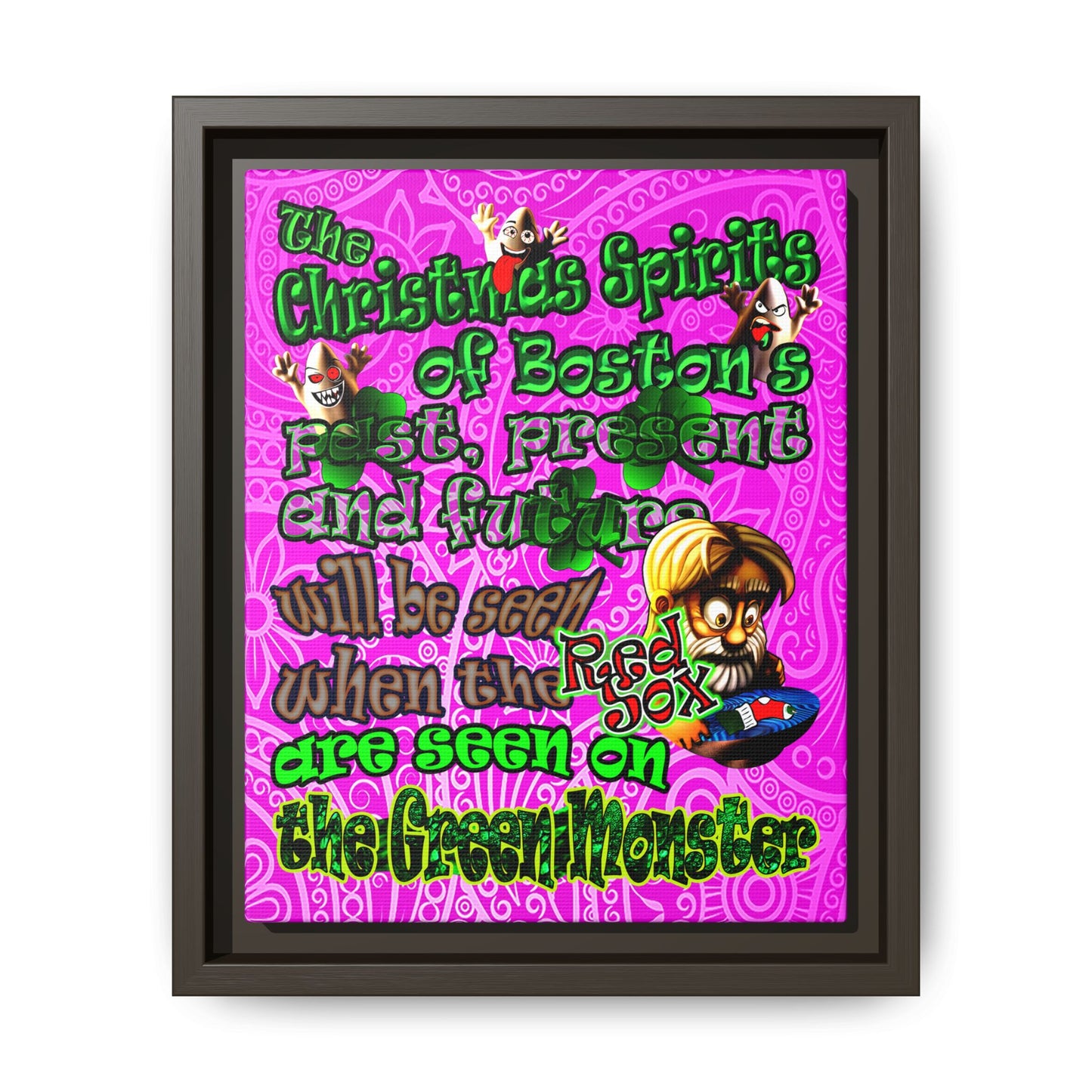 christmas spirits of boston - framed canvas art (pink swirl)