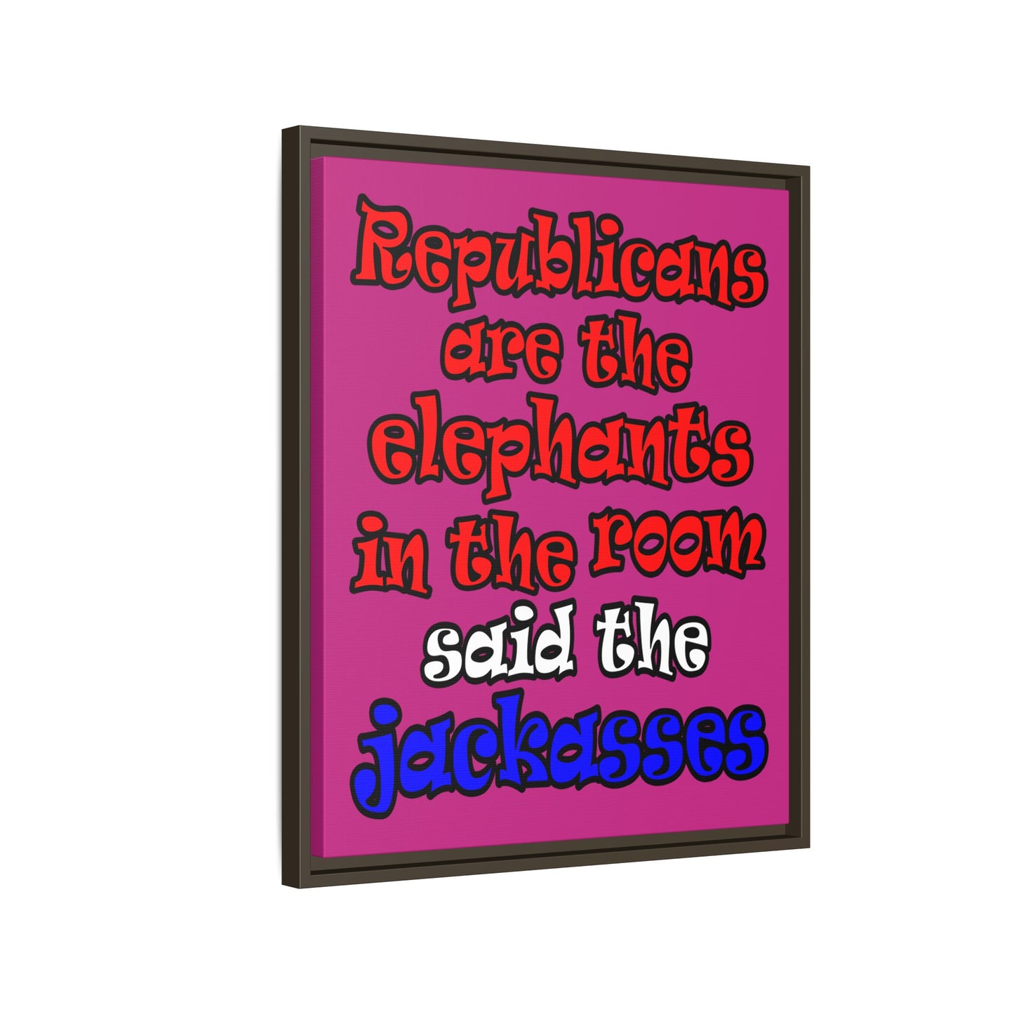 donkeys and elephants - framed canvas art (pink)