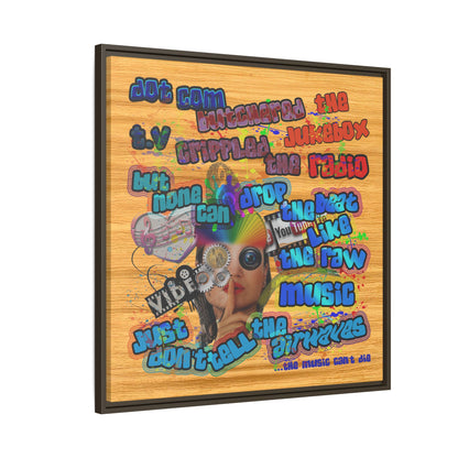 drop the beat - framed canvas art (butterscotch wood finish)
