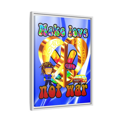 love peace - framed canvas art (blue-white wave)