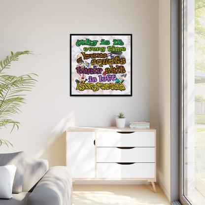 the bum's shit - framed canvas art (white marble)