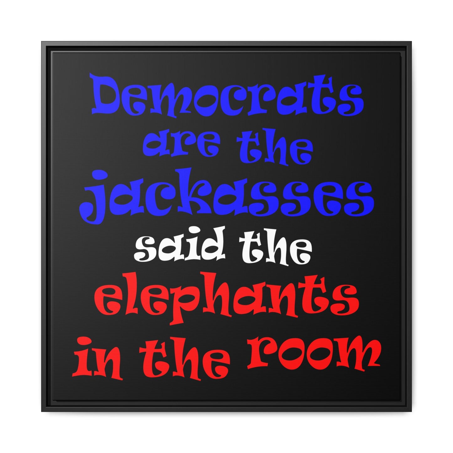 donkeys and elephants - framed canvas art (black)