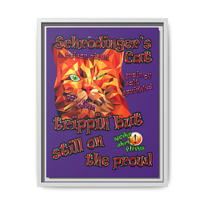 schrodinger's cat - framed canvas art (purple)