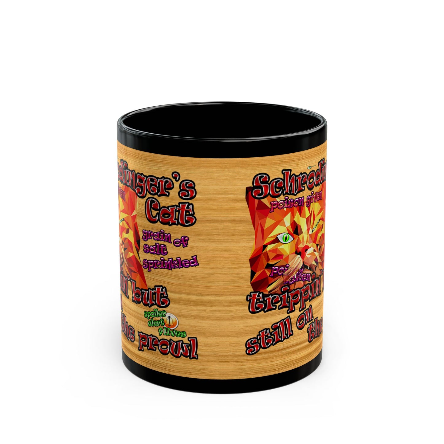 schrodinger's cat - Black Mug (butterscotch wood finish)
