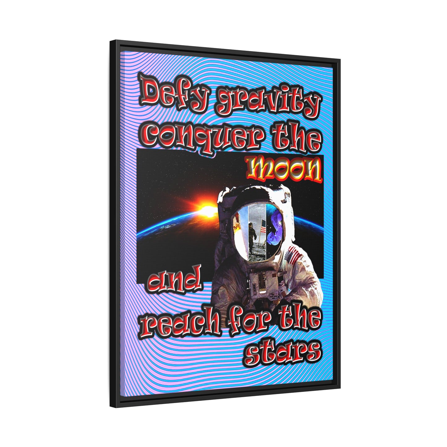 defy conquer reach - framed canvas art (light blue-purple wave)