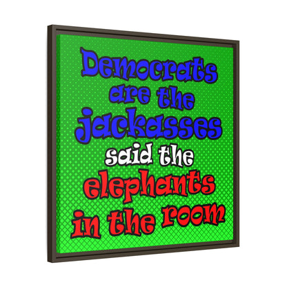 donkeys and elephants - framed canvas art (logo green)