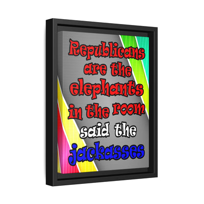 donkeys and elephants - framed canvas art (rainbow split)