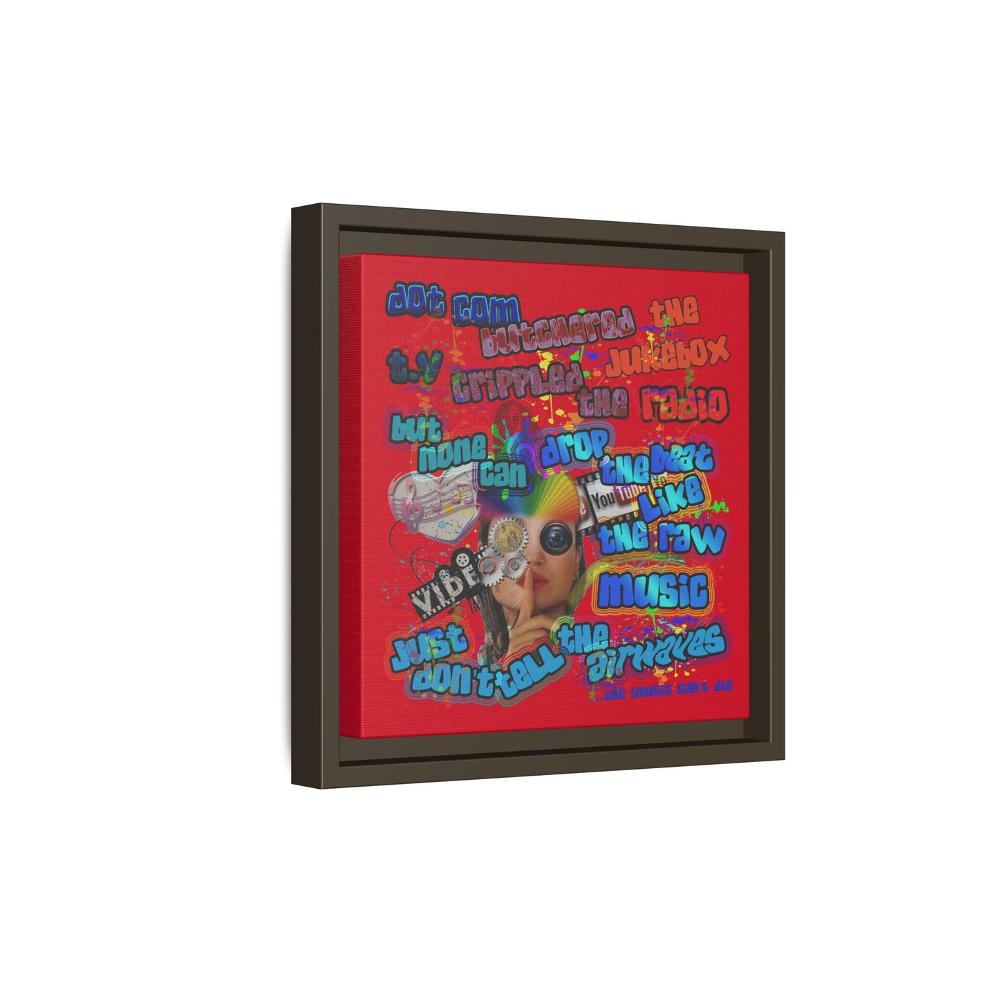 drop the beat - framed canvas art (dark red)