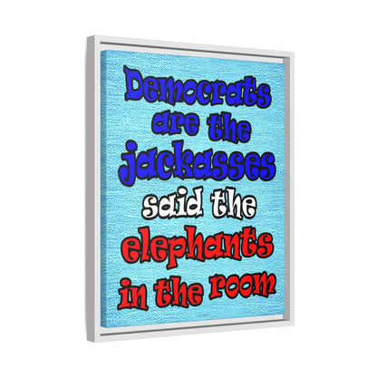 donkeys and elephants - framed canvas art (faded blue)