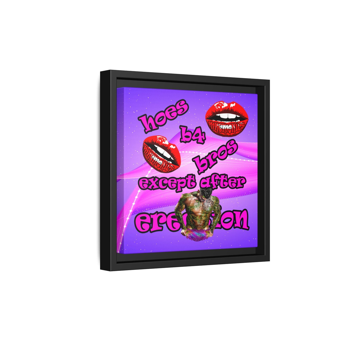 hoes b4 bros - framed canvas art (purple-pink wave)