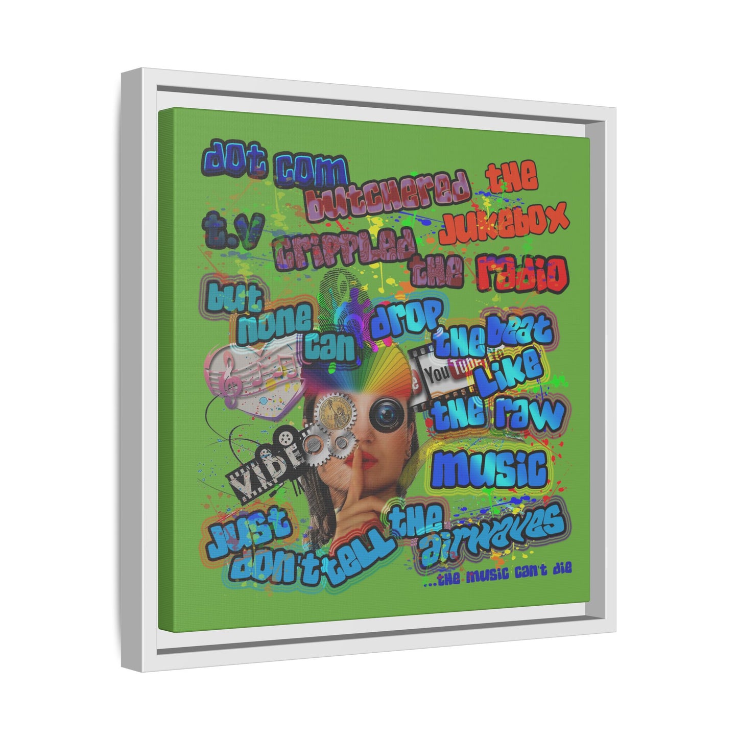 drop the beat - framed canvas art (green)