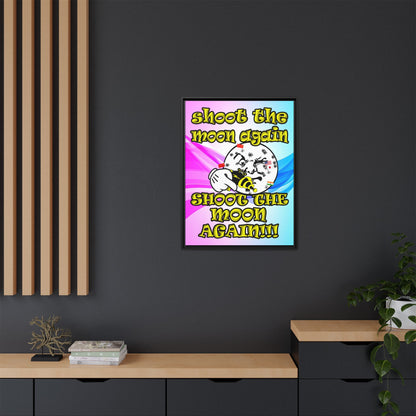 shoot the moon again - framed canvas art (light blue-pink wave)
