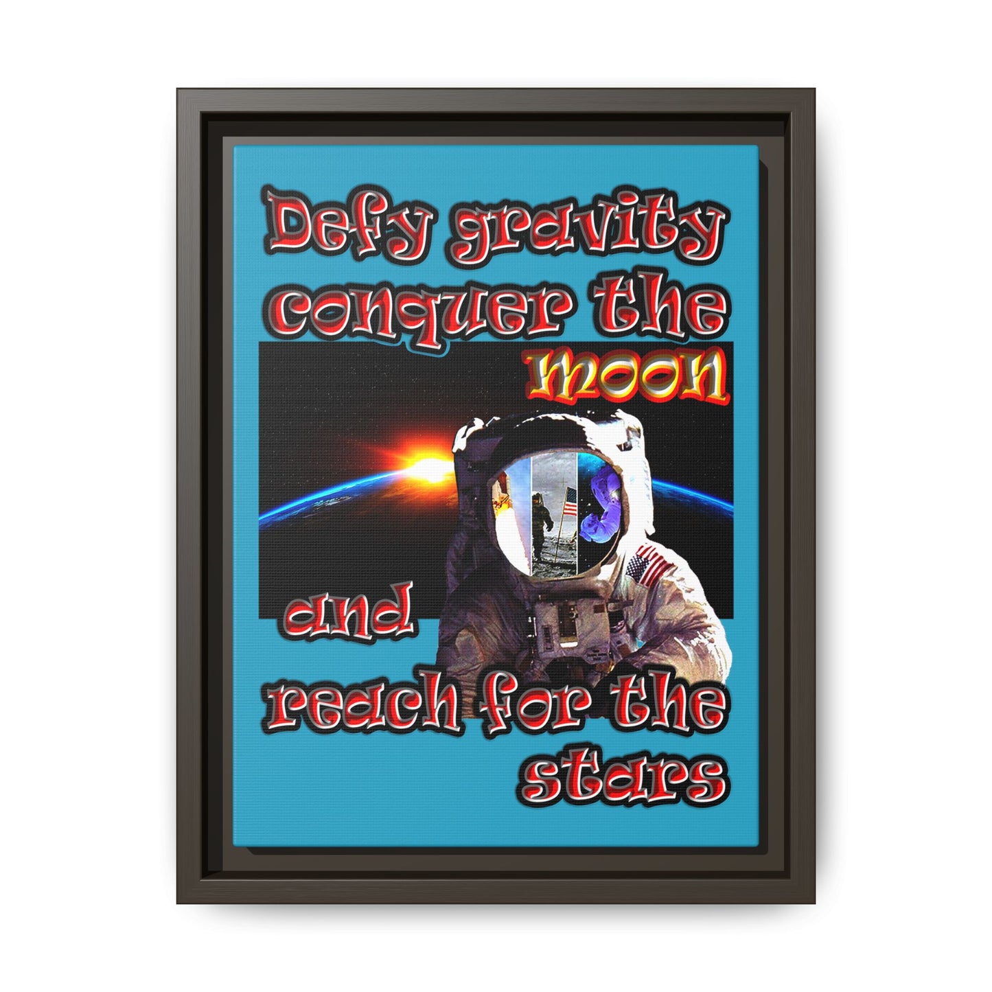 defy conquer reach - framed canvas art (turquoise)