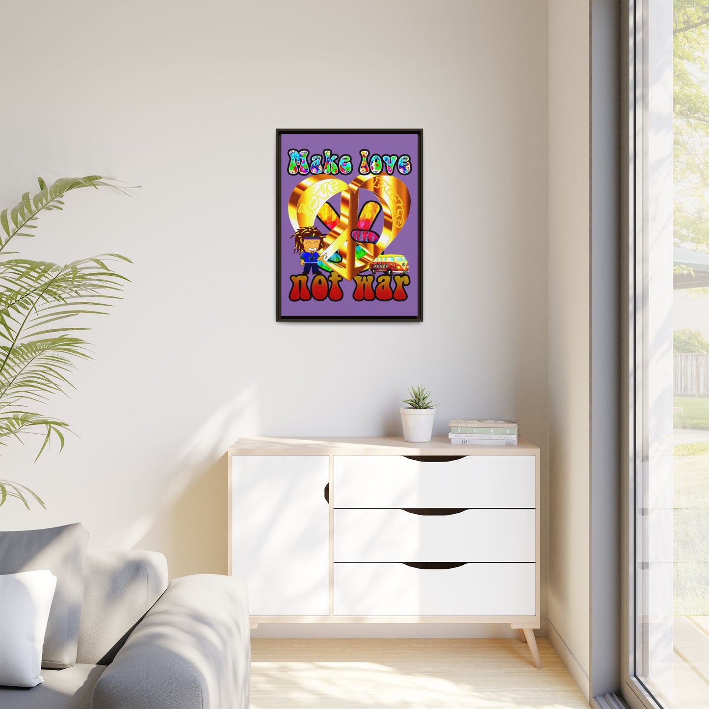 love peace - framed canvas art (light purple)