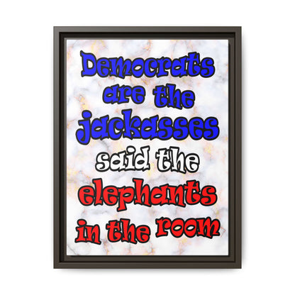 donkeys and elephants - framed canvas art (white marble)