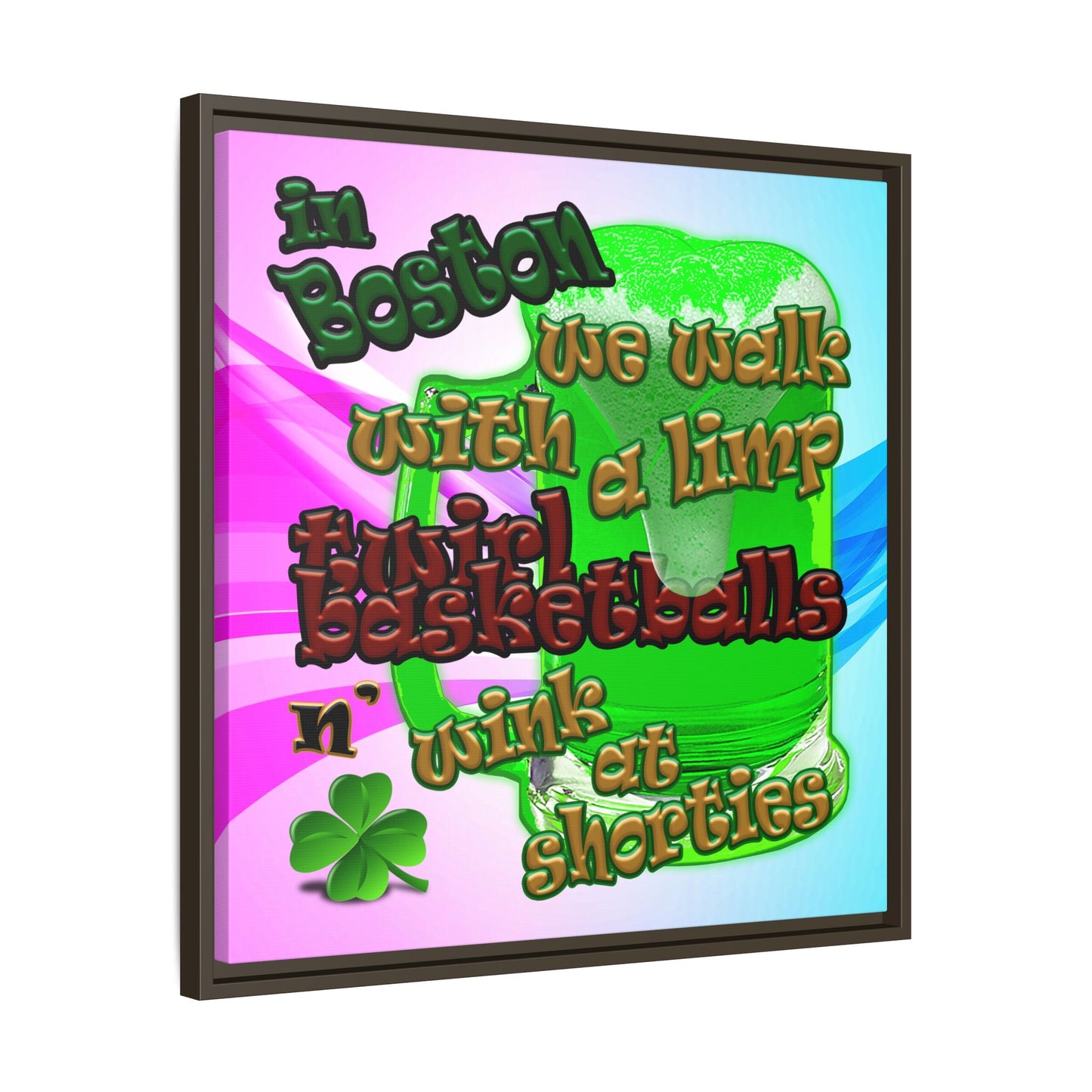 celtics logo - framed canvas art (light blue-pink wave)