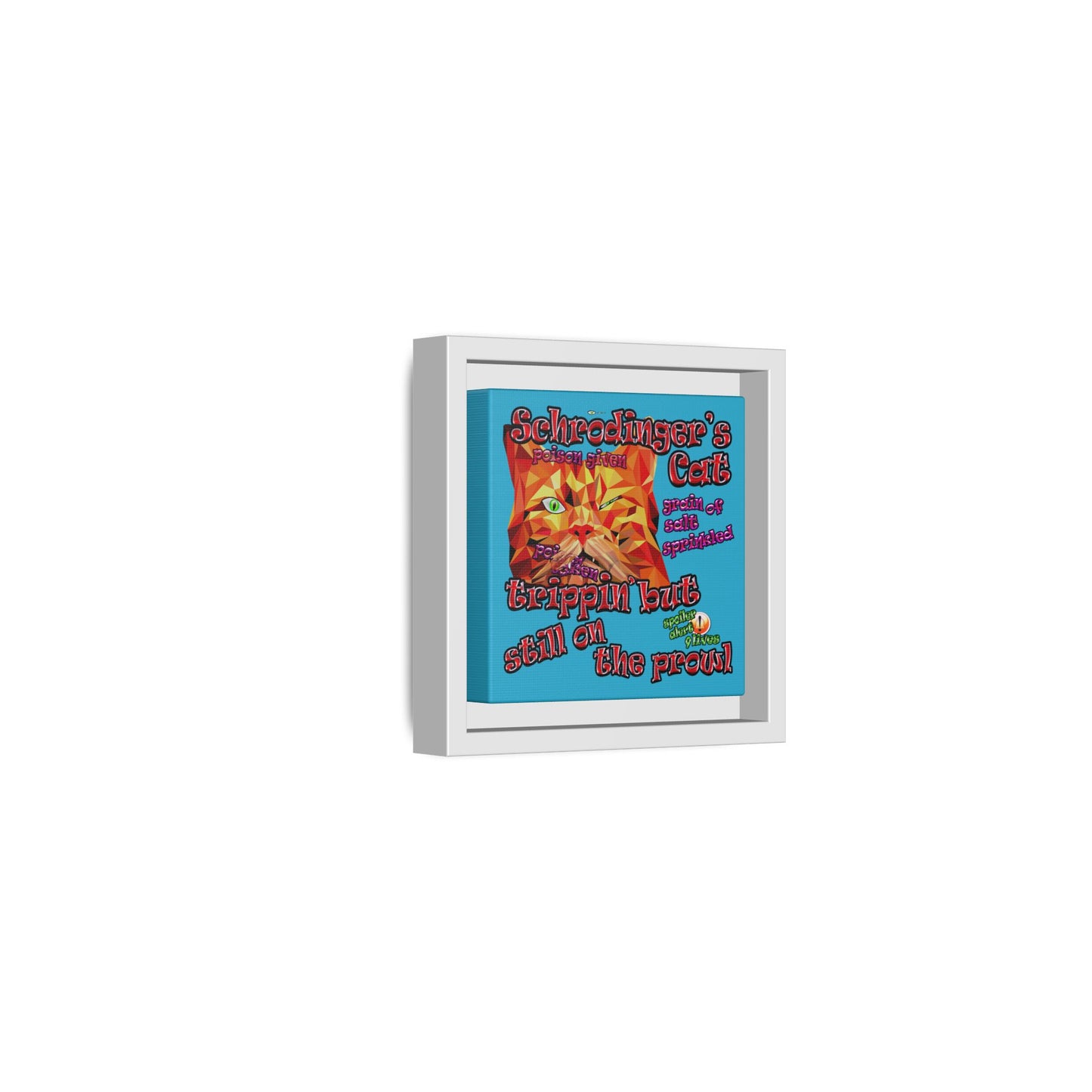 schrodinger's cat - framed canvas art (turquoise)