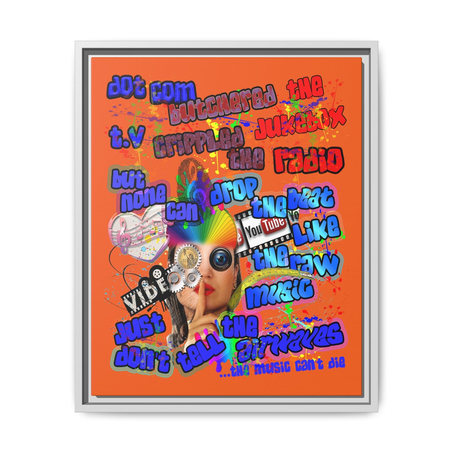 drop the beat - framed canvas art (orange)