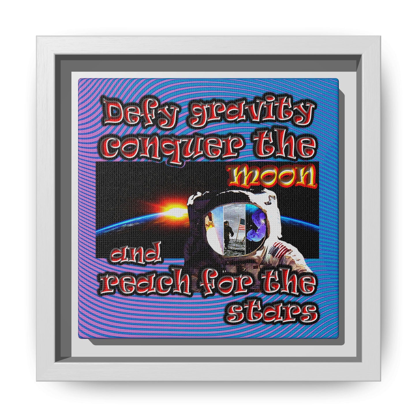 defy conquer reach - framed canvas art (light blue-purple wave)