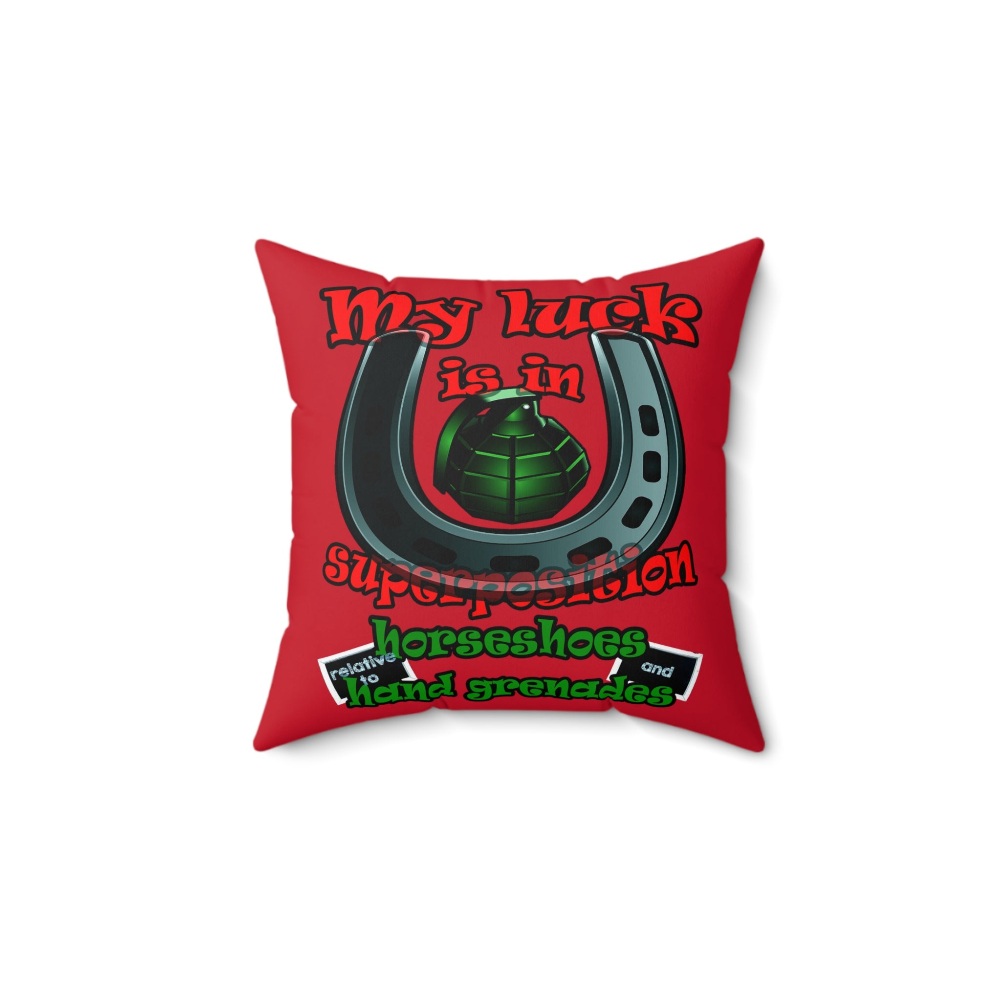 my luck - Spun Polyester Square Pillow - (dark red)
