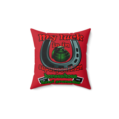 my luck - Spun Polyester Square Pillow - (dark red)